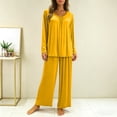 thumbnail image 5 of Tnhcen Women's Summer Lightweight Solid Color Modal Cotton Polyester Long Sleeve Long Pants Pajama Set Elastic Waist Drawstring Breathable Comfortable Loungewear, 5 of 7
