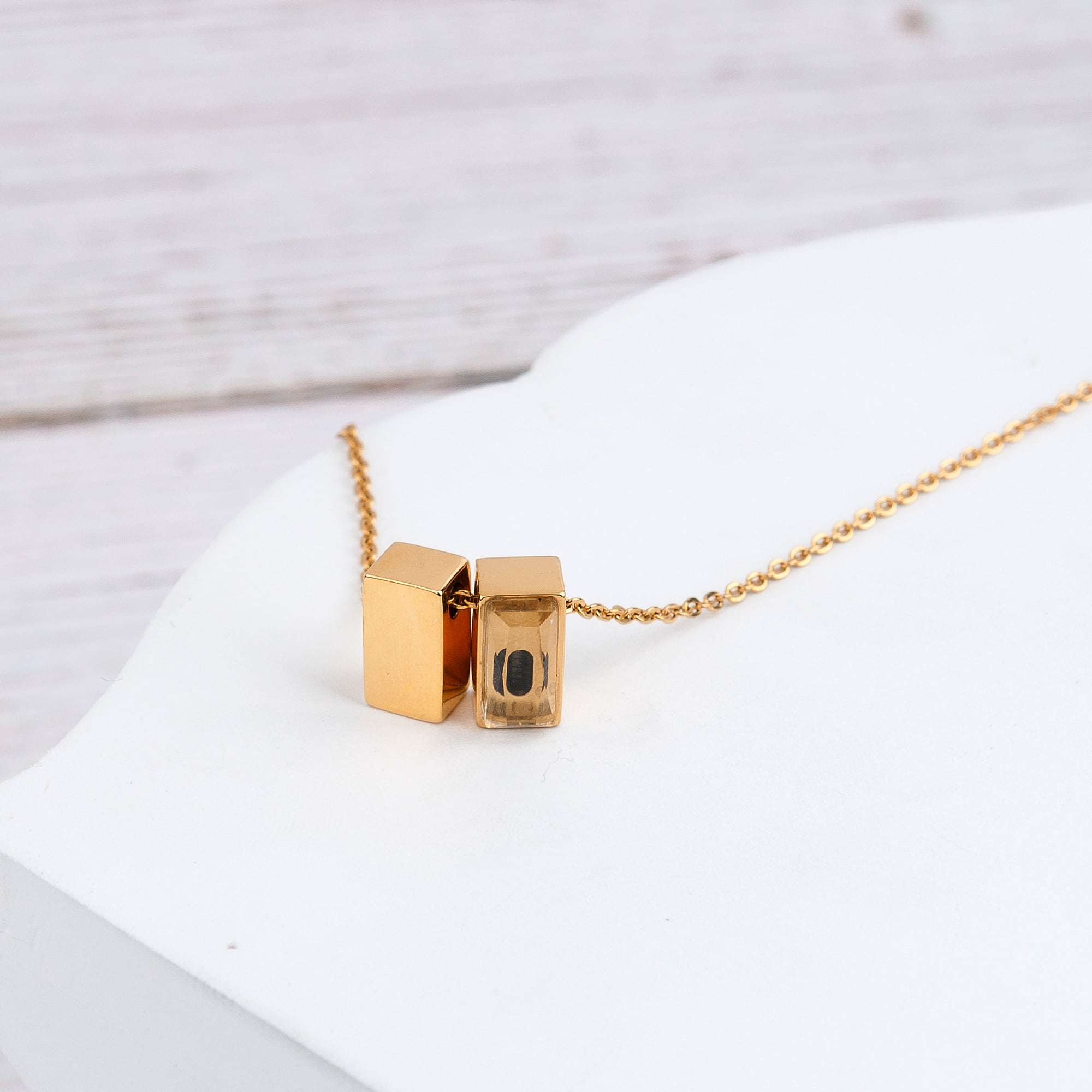 Anavia See You Cremation Necklace for Ashes, Mini See Through Urn Necklace, Mini Cube Cremation Pendant, Cremation Jewelry, Memorial Jewelry, Mini Urn-[Gold]