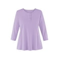 thumbnail image 4 of Collections Etc Women's 3/4 Sleeve Scoop Neckline Knit Henley Top Lavender Small, 4 of 5