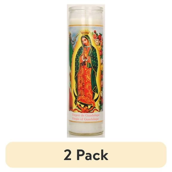 (2 pack) Guadalupe White Wax Prayer Candle, 8 inch Religious Ceremony Candle