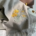 thumbnail image 3 of Luxury Embroidered 100% Wool Scarf, Winter Warm Wrap for Women, Elegant Gift,180*30cm,white, 3 of 10