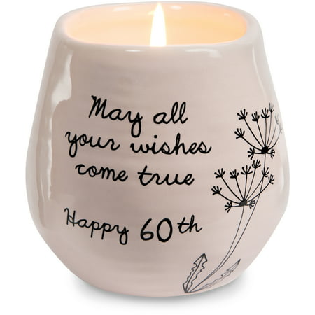 Pavilion - May All Your Wishes Come True Happy 60th Birthday - 8 oz Soy Wax Candle With Lead Free Wick In A Pink Ceramic