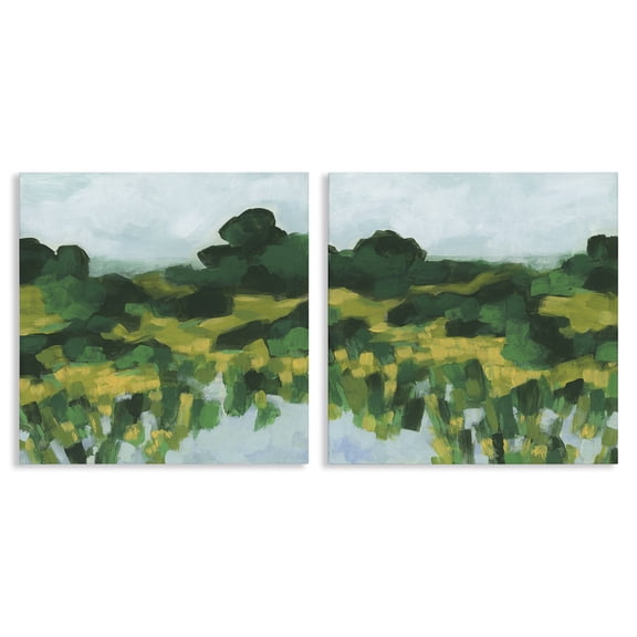 Stupell Industries Reflecting Green Nature Landscape & Nature Painting Wrapped Canvas Art Print Wall Art, 17 x 17, Set of 2