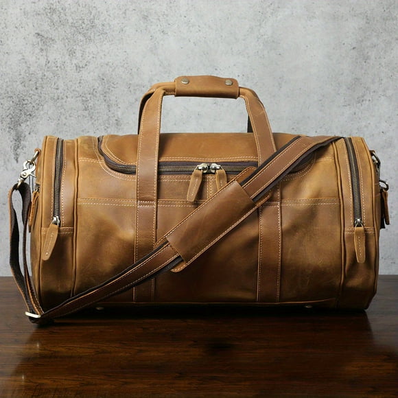 Vintage Leather Travel Duffel Bag, Large Capacity Sports Gym Bag, Portable