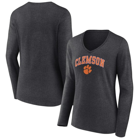 Women's Charcoal Clemson Tigers Campus Long Sleeve V-Neck T-Shirt