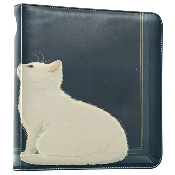WOBOGO White Cat Enjoying The Moon Photo Albums 20 pages large capacity DIY self-adhesive page PU leather cover for family wedding anniversary baby vacation photos 24×11.8in