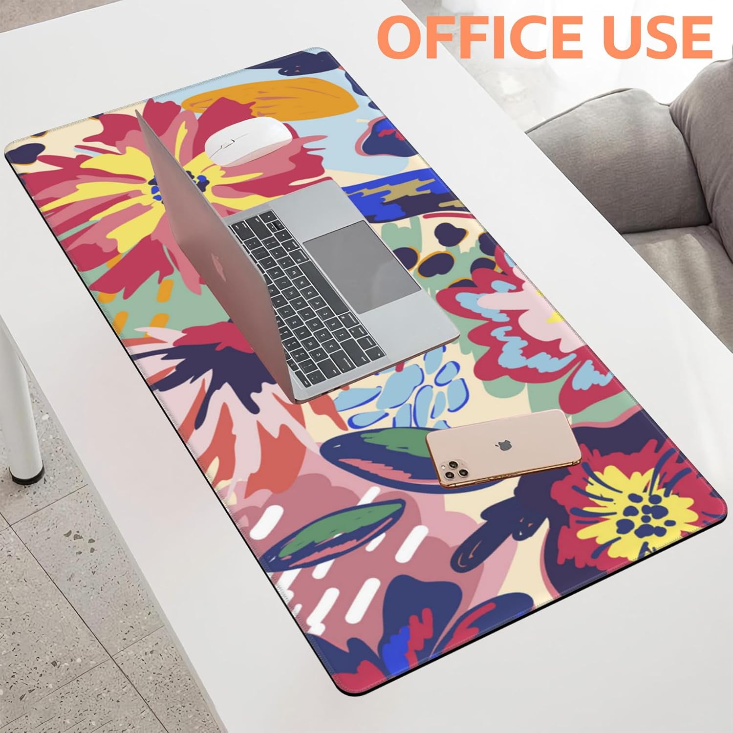 Abstract Floral Gaming Mouse Pad,Large Non-Slip Thick Stitched Edge Mouse Mat for Home Office Gaming Keyboard Desk Pad (35.4 x 15.7 Inches)