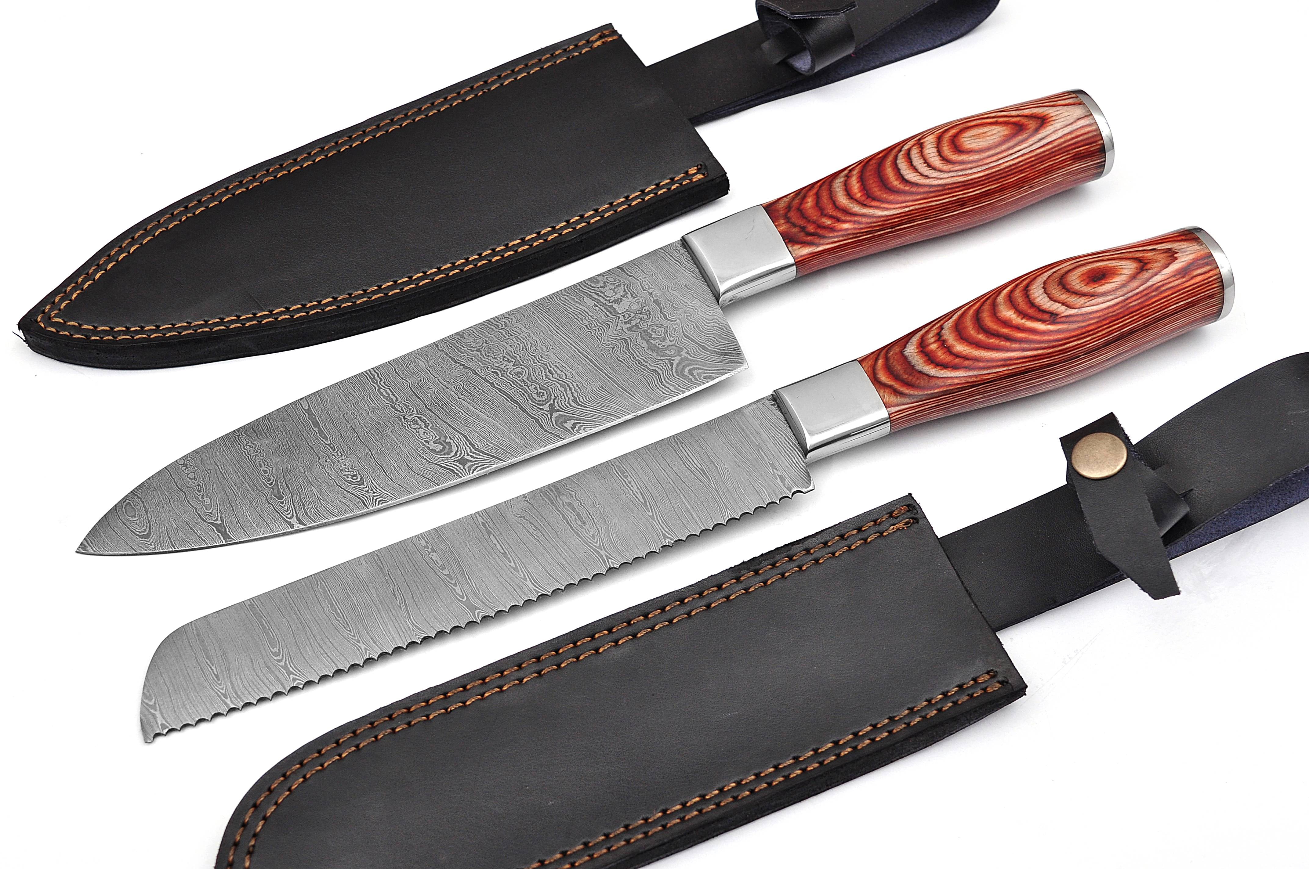 29" long Damascus steel blade Bread knife and steak knife with sheath