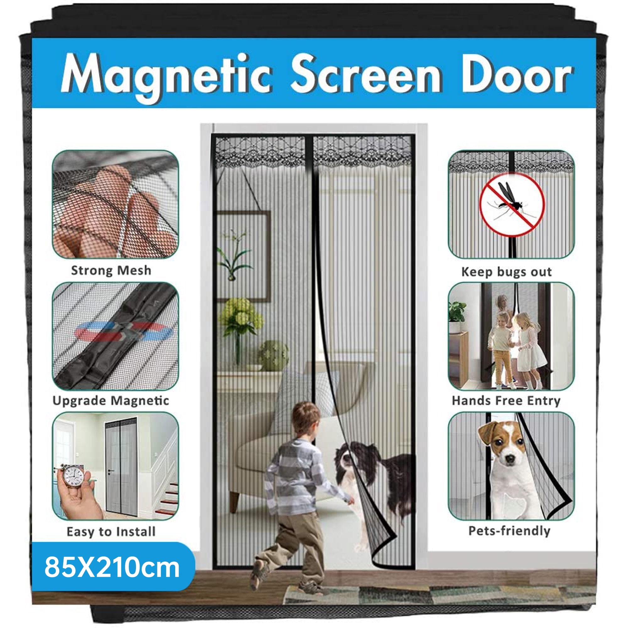 Magnetic Screen Door Mesh Curtain Full Frame Velcro Hand Free Close Open Bugs Up 