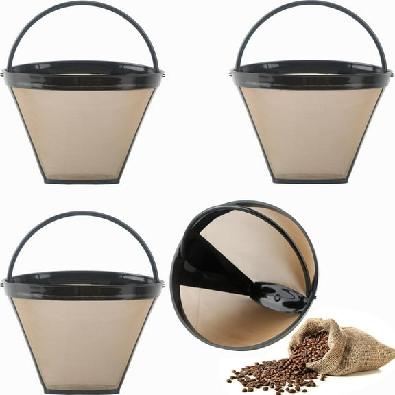 4 Pcs Reusable Coffee Filters No.4 Cone Coffee Filters Replacement Fine Mesh Filter for Coffee Machines Brewer