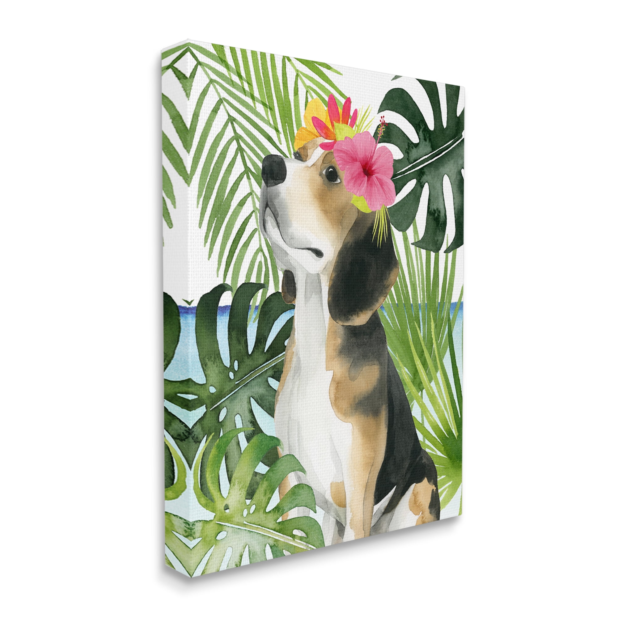 Stupell Industries Puppy with Hibiscus Animals & Insects Painting Gallery Wrapped Canvas Art Print Wall Art, 16 x 20