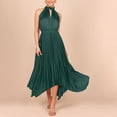thumbnail image 3 of ClodeEU Women's Halter Neck Fitted Waist Maxi Dress ,Sleeveless Solid Color Pleated Casual Long Dress Army Green,Womens Plus XL, 3 of 6