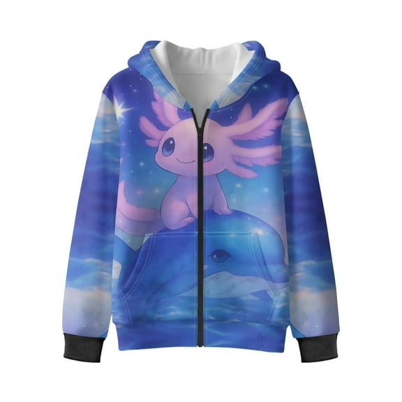 Chririnla Axolotl Dolphin Fuzzy Hooded Sweatshirt for Boys and Girls - Lightweight Comfy Casual Pullover with Pockets for Fall and Winter Outdoor Wear