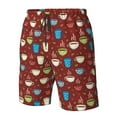 thumbnail image 3 of Wukai Coffee Cups Print Beach Trunks with Compression Liner Swimsuit Quick Dry Beach Sports Shorts with Pocket-X-Large, 3 of 8