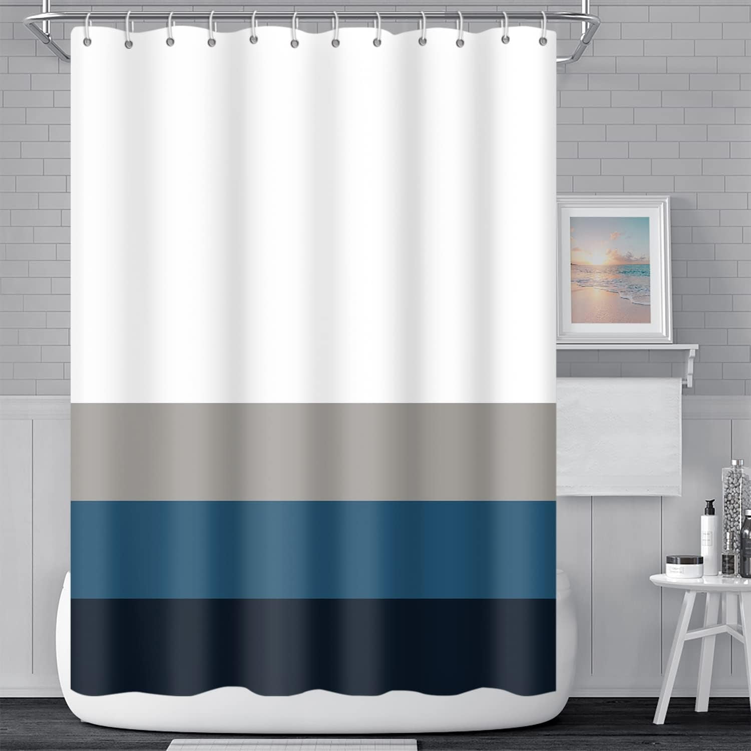 Stripes Fabric Bathroom Shower Curtain Modern Aesthetics Minimalist Shower Curtain with Hooks Polyester Waterproof Blue Grey Abstract Lines Pattern Shower Curtain Decor, 72x72 Inch
