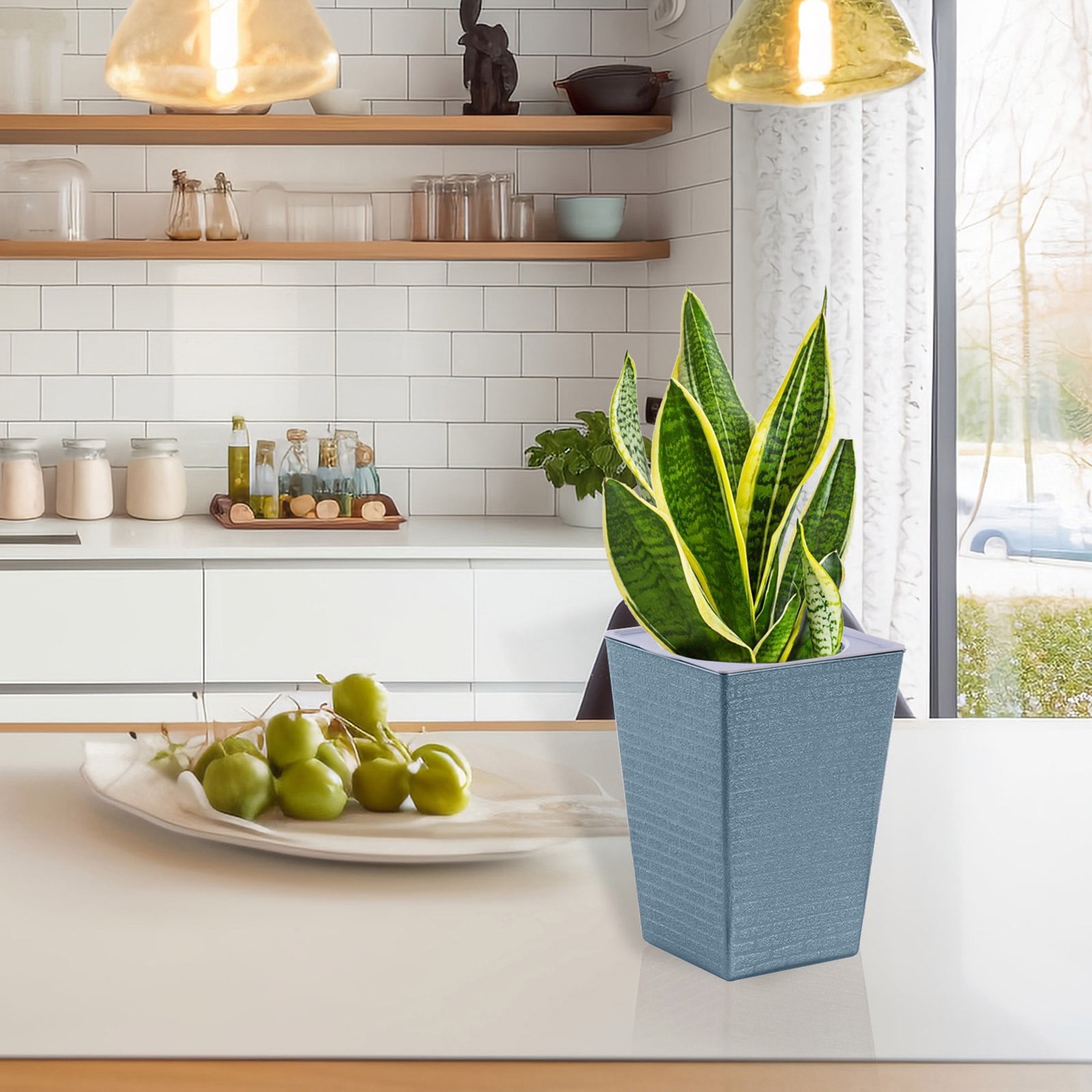 3PCS Outdoor Indoor Planter Pots - 17.2 Inch Tall Flower Pot with Drainage, Modern Pedestal Planters for Front Porch, Balcony, Deck, Large Decorative Pots for Trees, Flowers &