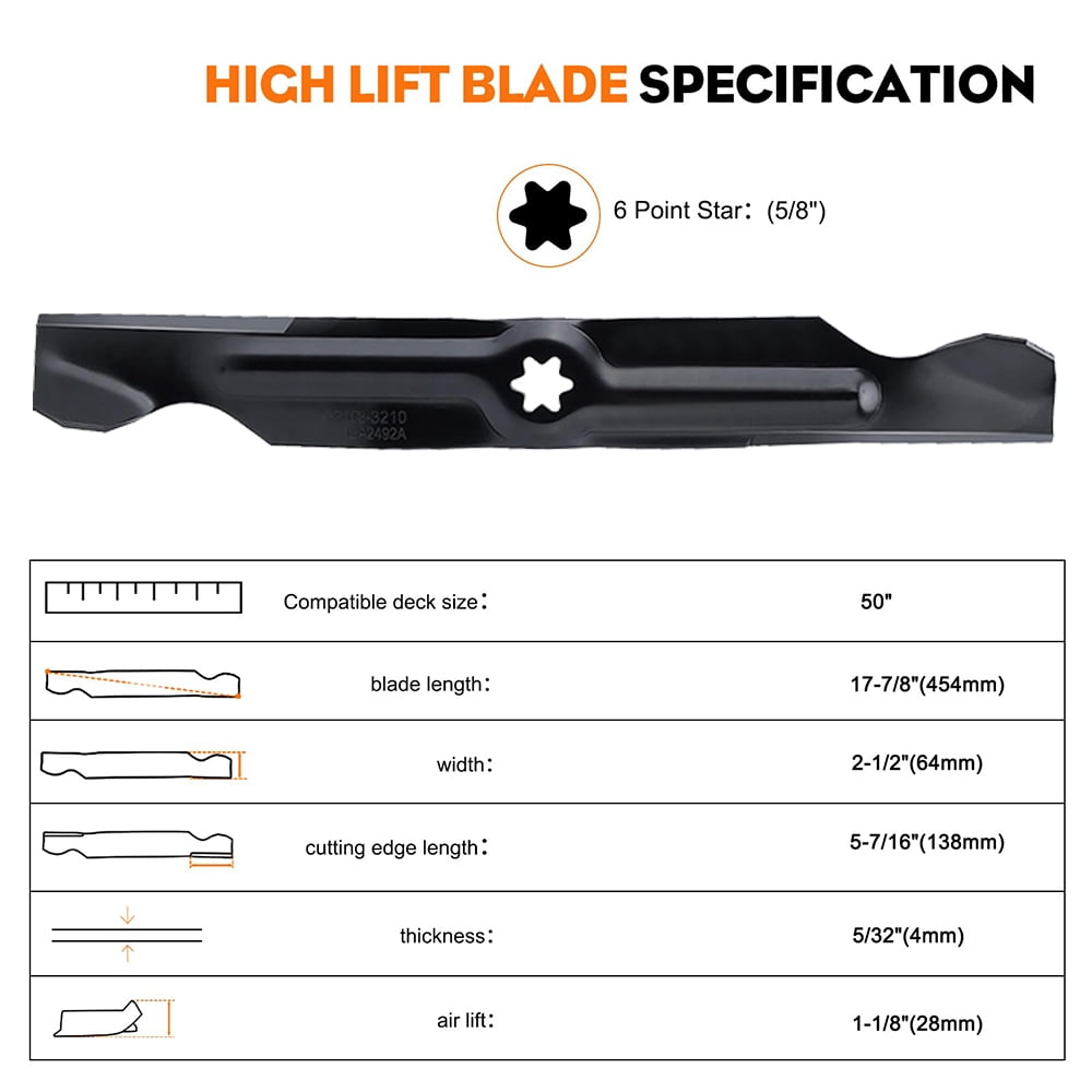 3 PCS High Lift Blades 942-04053C for Cub Cadet 50" Deck Mower RZT50 ZT1-50 LT1050 LTX1050 ZT2-50