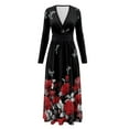 thumbnail image 5 of FKELYI Black Butterfly Red Rose Flower Print Womens Fall Dress Long Sleeve Maxi Dress for Wedding Party Casual Outdoor Cloth V Neck Soft Dresses with Pocket, XL, 5 of 6