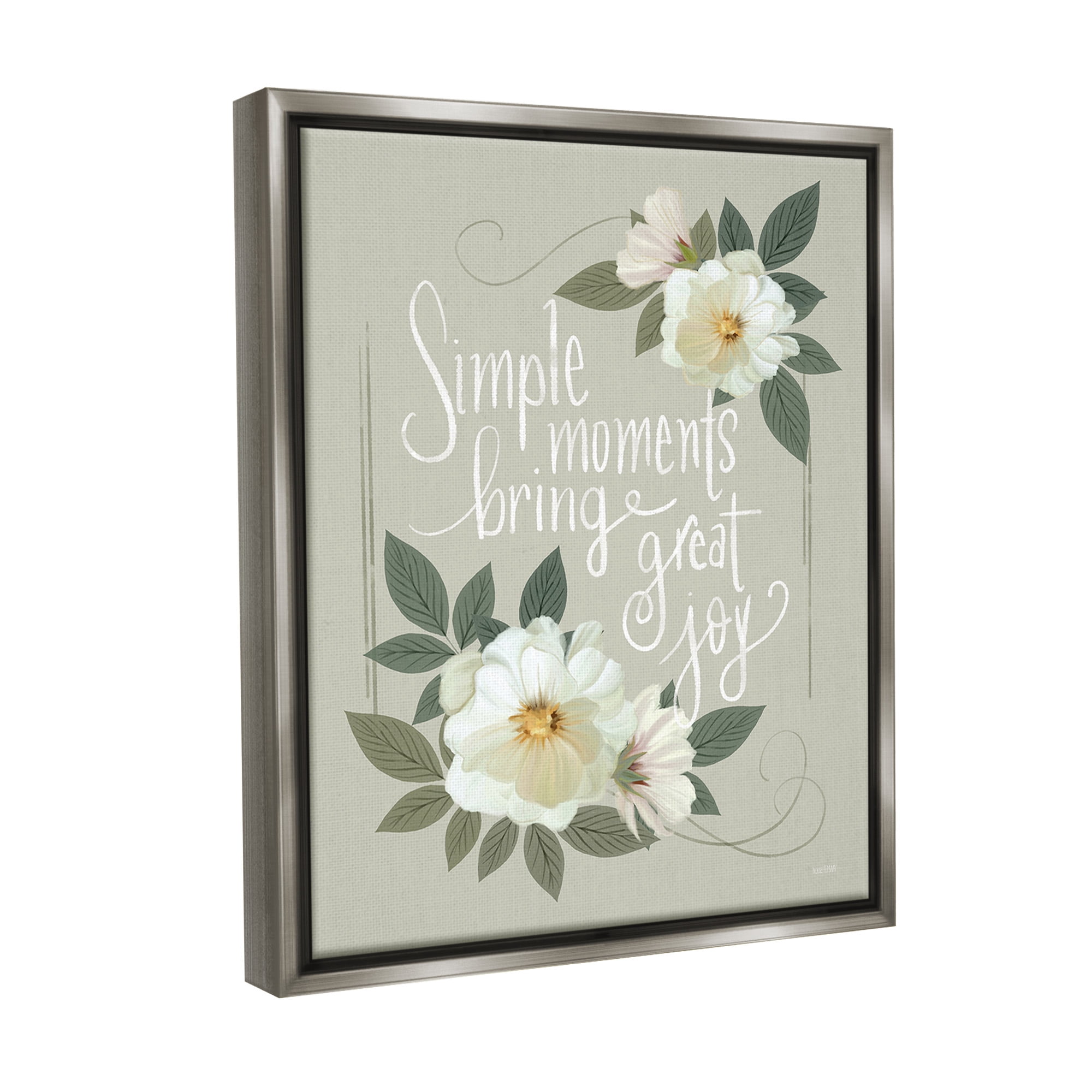 Stupell Industries Simple Moments & Blossoms Botanical & Floral Painting Gray Floater Framed Canvas Art Print Wall Art, 17 x 21