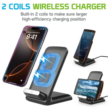Cellet 2-Coils 10Watt / 2.1Amp Wireless Charger Fast Wireless Charging Stand for All Wireless (Qi) Enabled Devices – Black