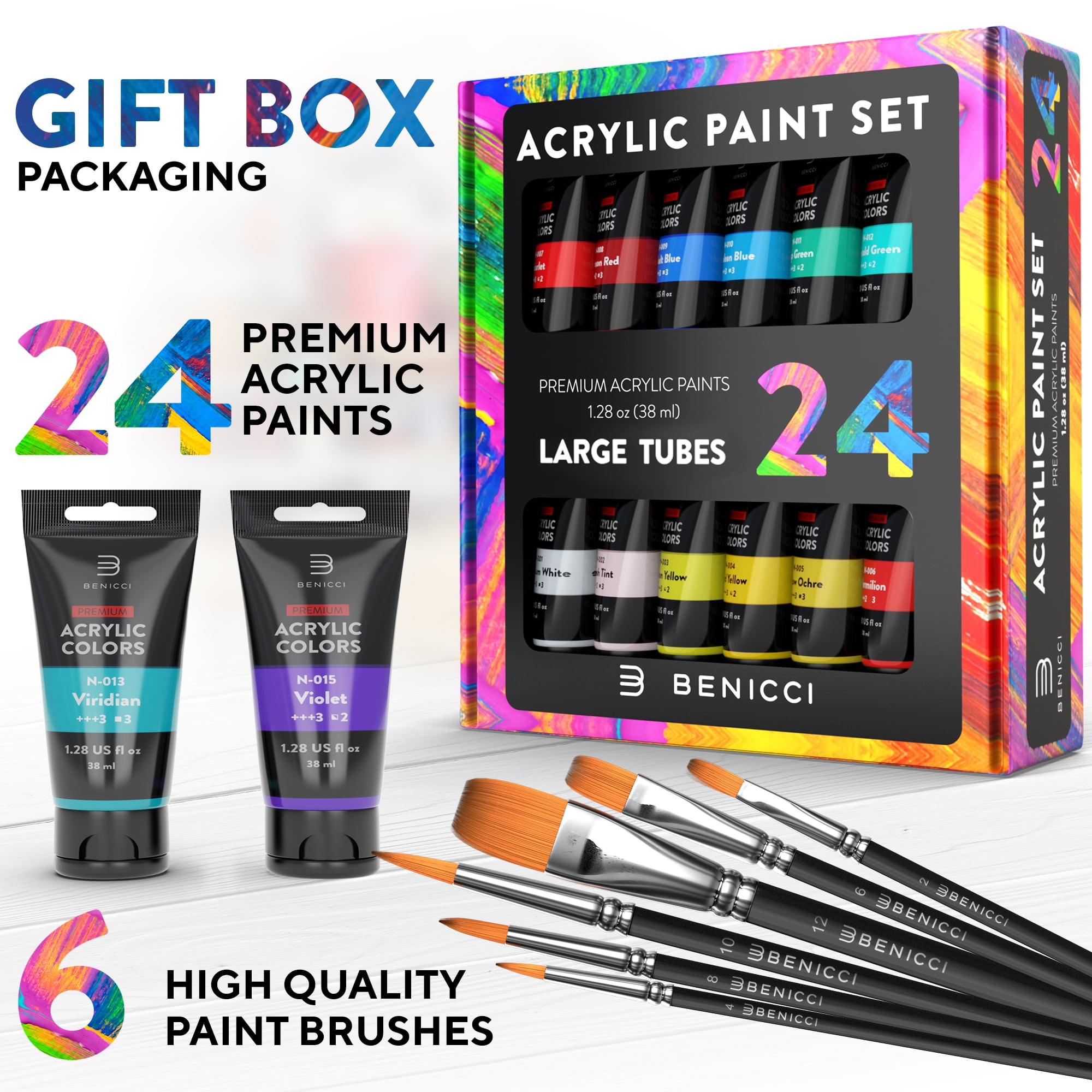 Premium Acrylic Paint Set 24 Colors with 6 Nylon Brushes - Safe for Kids &  Adults - Perfect Set for Beginners, Pros & Artists to Create Amazing  Paintings 