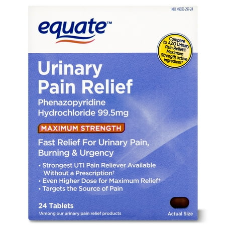 Equate Maximum Strength Urinary Pain Relief Phenazopyridine Tablets, 99.5 mg, 24 Count, Compare to AZO Urinary Pain Relief® Maximum Strength Active Ingredient