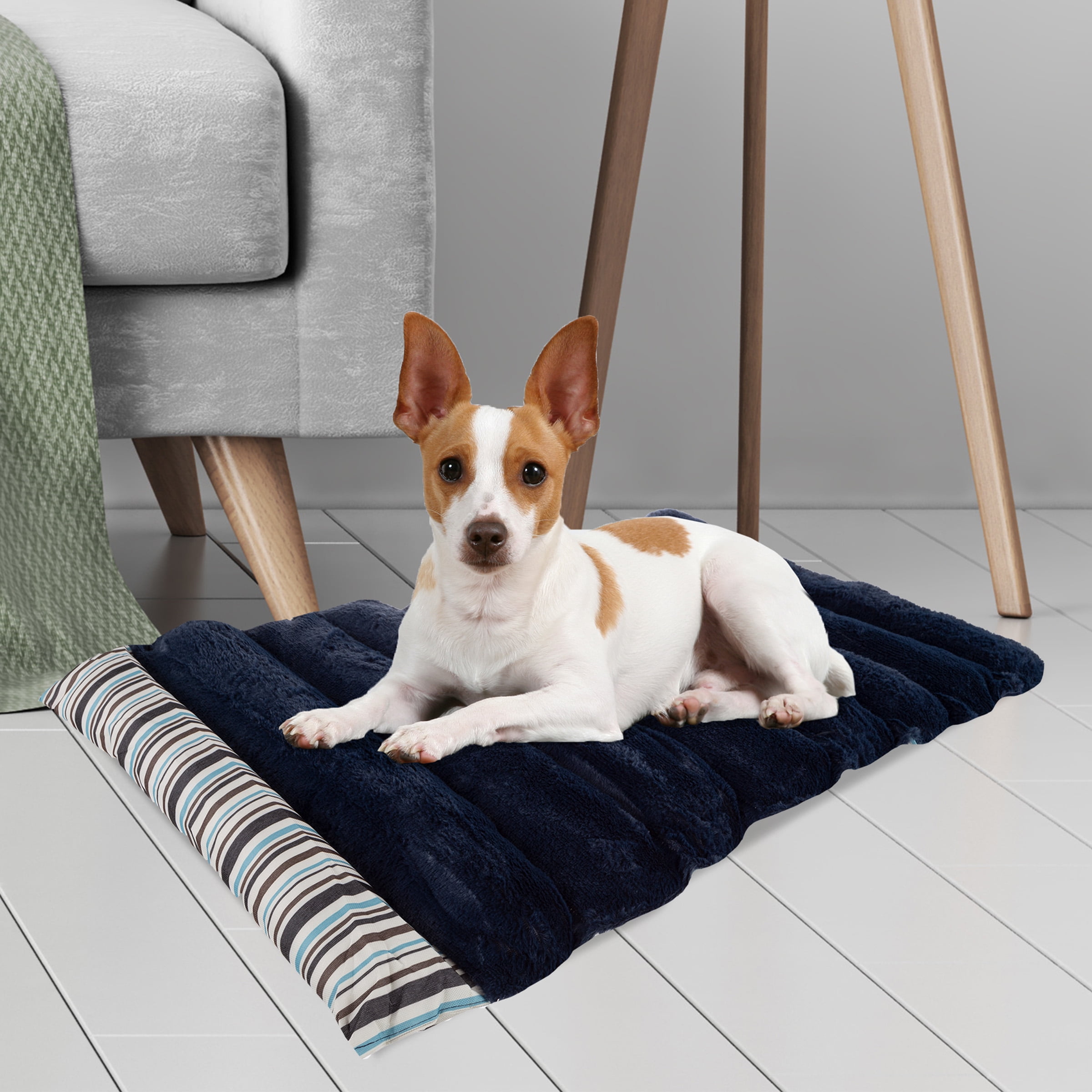PETMAKER Outdoor Travel Dog Bed 37" x 24" Memory Foam with Carry Handle, Blue Solid