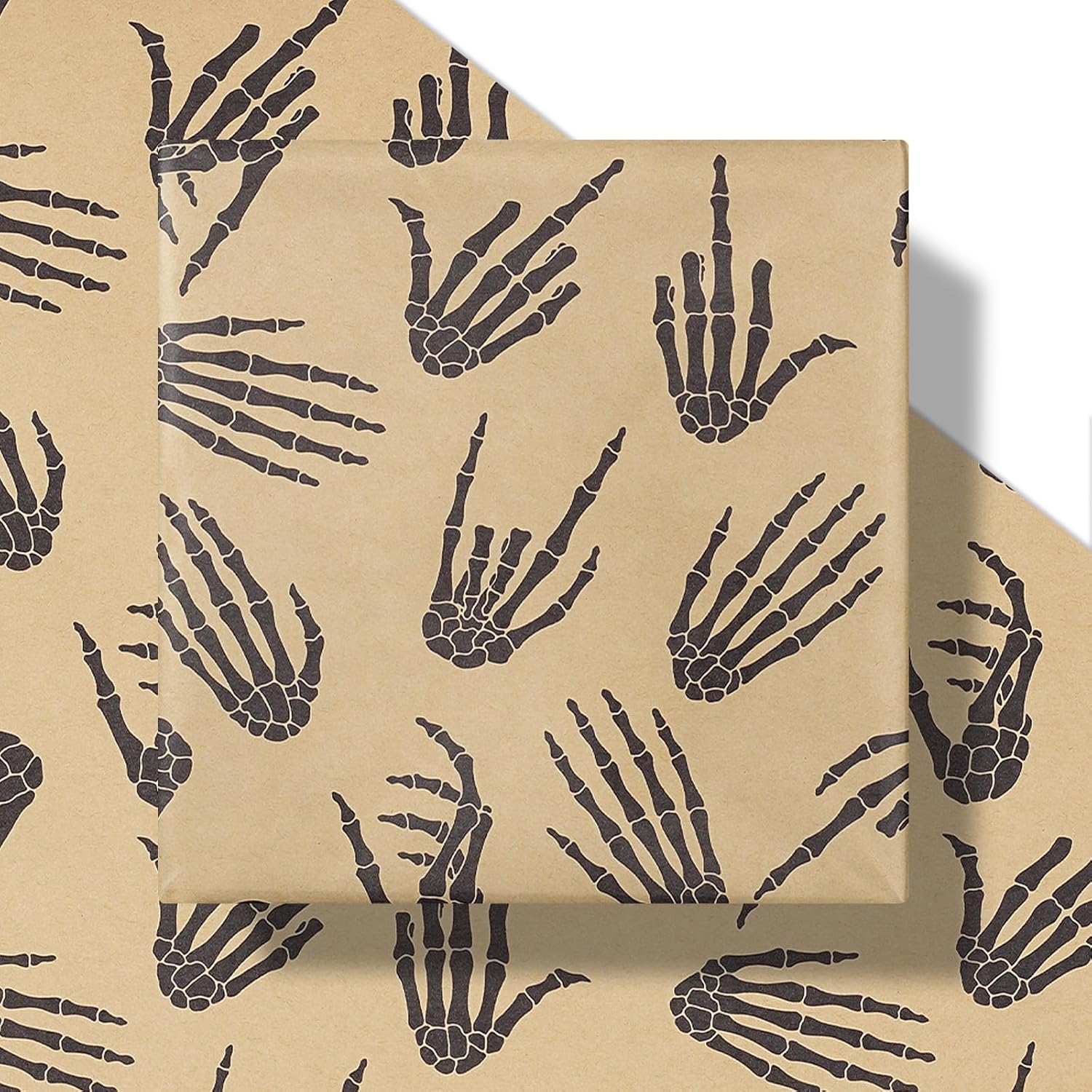 Halloween Skeleton Hand Wrapping Paper Roll, Mini Roll, Black Bone Hand Design, Gothic Kraft Gift Wrap Paper for Spooky Gifts, Halloween Party Favors, Trick or Treat, 17 Inches x 16.4 Feet