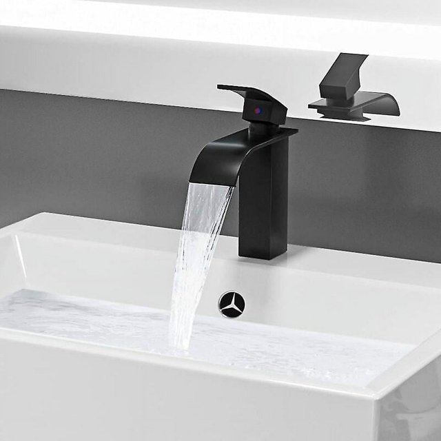 Grifo monomando negro para baño en cascada, grifo mezclador para lavabo cuadrado de latón, grifo alto, grifo mezclador para lavabo de encimera de agua fría y caliente