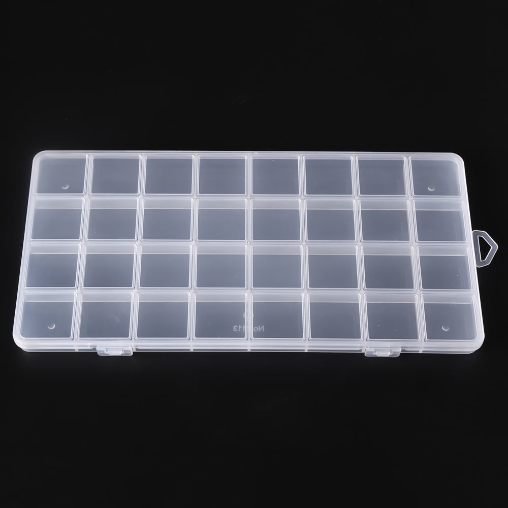 Plastic Bead Storage Containers 32 Compartments Organizer Boxes Rectangle Clear 26x13.3x1.4cm Hole: 16.5x6.5mm Compartment: 3.1x3.1cm