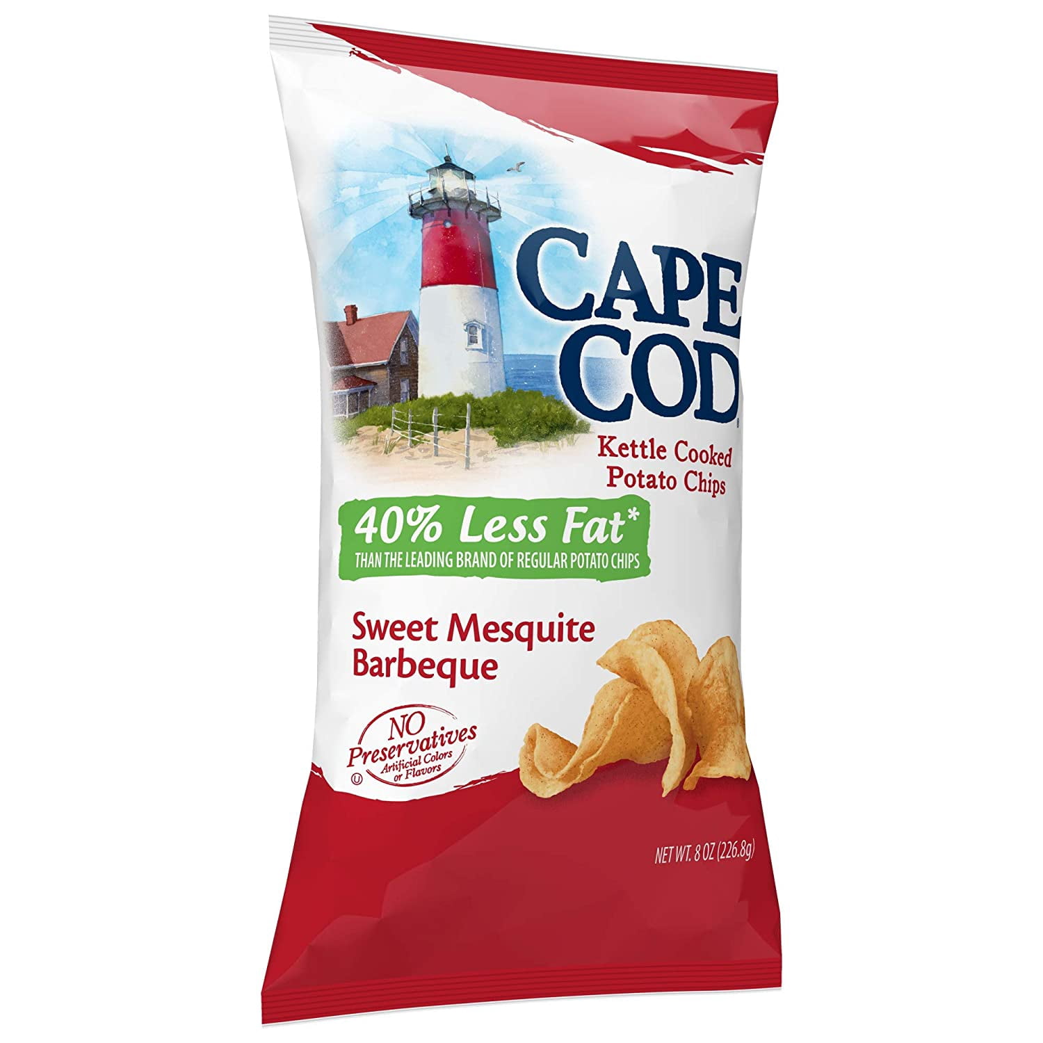 Cape Cod 40% Less Fat Sweet Mesquite Barbeque Kettle Cooked Potato Chips, 4-Pack 8 oz. Bags