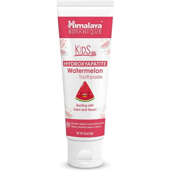 Himalaya Botanique Kids Hydroxyapatite Watermelon Toothpaste, Fluoride-Free, Nano-Hydroxyapatite, No Artificial Colors or Flavors, Vegan, Cruelty-Free, 4 Oz, 1 Pack