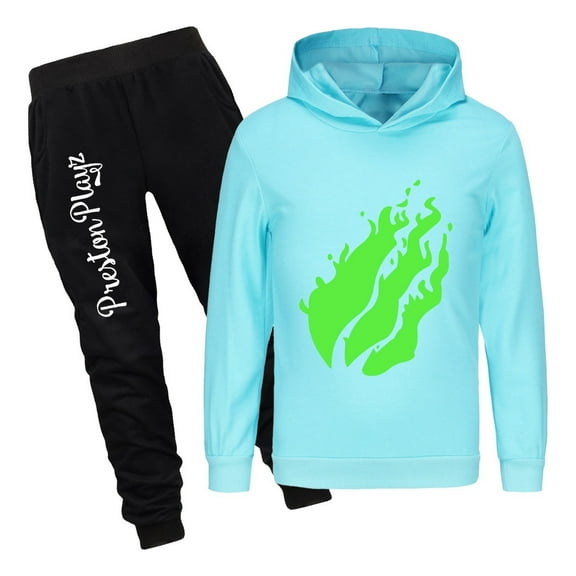 Preston Playz 2pc Hoodie Set for Boys Girls Flame Pullover and Jogger Pants Outfit Kids Game Tracksuit Gift