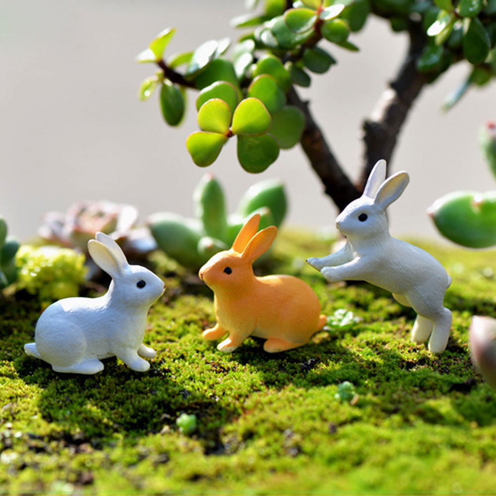 2pcs Retro Resin Figurine Vintage Flower Rabbit Miniature Bunny Home Decor   UK 