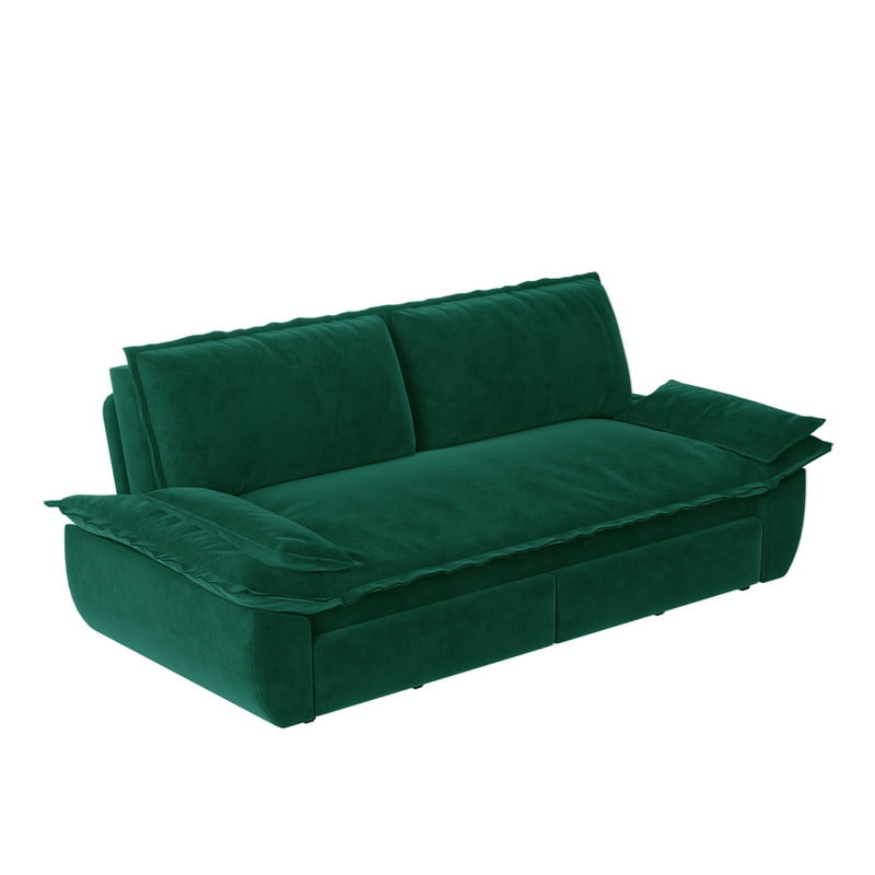3-in-1 Velvet Convertible Sleeper Sofa, Queen Size Pull Out Chaise Sofa Bed, 73.2''W Deep Seat Loveseat Couch