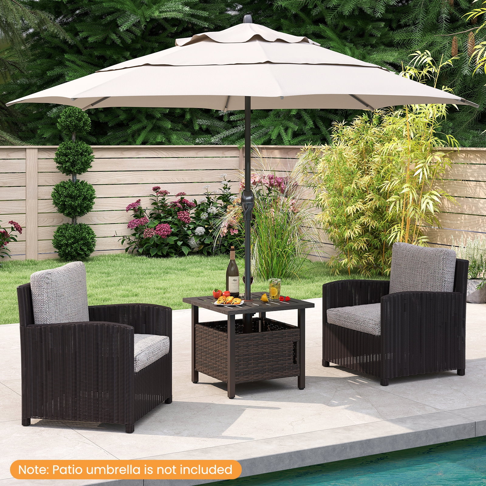 Patiojoy Outdoor Side Table with 1.93" Umbrella Hole Patio Umbrella Stand with 2 Sand Bags