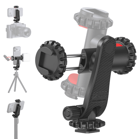 Zeadio Universal Phone Tripod Mount, 360° Rotation Cell Phone Holder Clamp with Dual Rotatable Cold Shoe & 1/4" Thread, Compatible with Smartphone, Camera Hot Shoe, Tripod, Selfie Stick