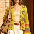 thumbnail image 4 of IUYRTFE Women's Hand Crochet Knit Cardigan Open Front Boho Style Long Sleeve Colorful Patterned Jacket, 4 of 6