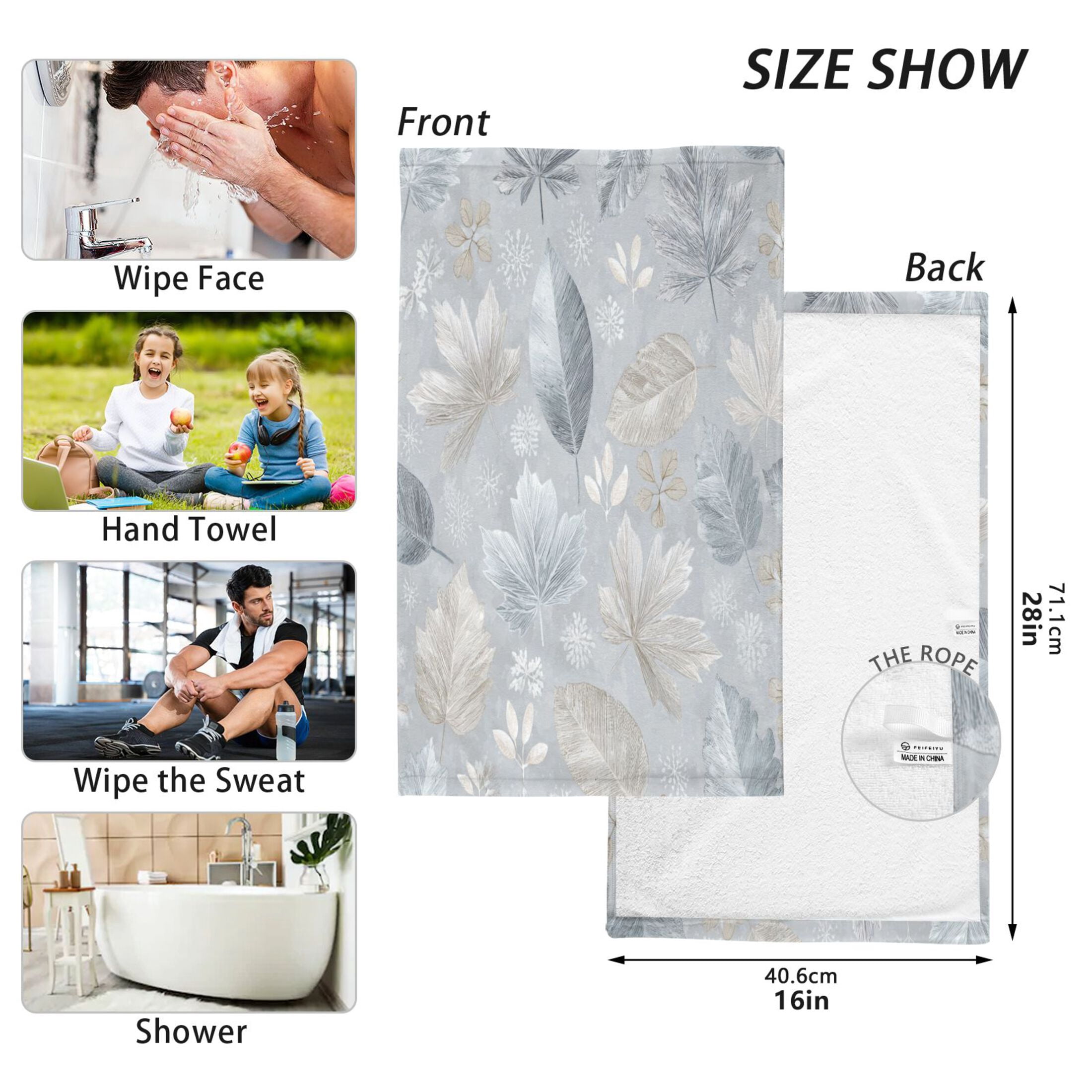 2 Pieces of Cotton Towel Face Towel Set Hand Towel Bath Towel Cotton Bath Towel Sets Frozen Fallen Leaves Design