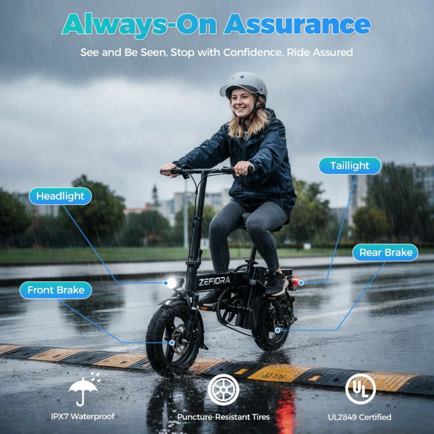 ZEFIORA Folding Electric Bike, 48V 10 Ah Removable Battery, 14" Dual-Seat Mini Electric Bike for Adult City Commuting, UL2849 Certified