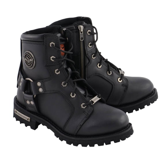 Milwaukee Leather Women's Black Leather 8-Inch Lace-Up Motorcycle Harness Boots with Side Zipper MBL9302 8