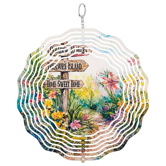 Paradise Sign Wind Spinner Metal Outdoor Decor Watercolor Tropical Garden Vibrant Multi-color