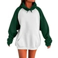 thumbnail image 3 of Dazajoo Color Block Sweatshirts for Women Casual Raglan Long Sleeve Oversized Hoodie with Pocket Fall Winter Lightweight Drawstring Pullover Tops,Green,XL, 3 of 6