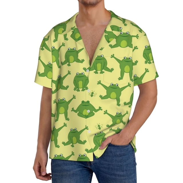 Fotbe Funny Frogs Camisa Estampada de Manga Corta para Hombre, Casual de Verano, Estilo Playero, Sin Arrugas-X-Large