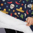 thumbnail image 3 of Oversized Wearable Blanket Hoodie,Navy Mexican Skull Pattern Sherpa Blanket Hoodie with Super Pockets,Super Warm Fuzzy Pullover for Women & Men, 3 of 6
