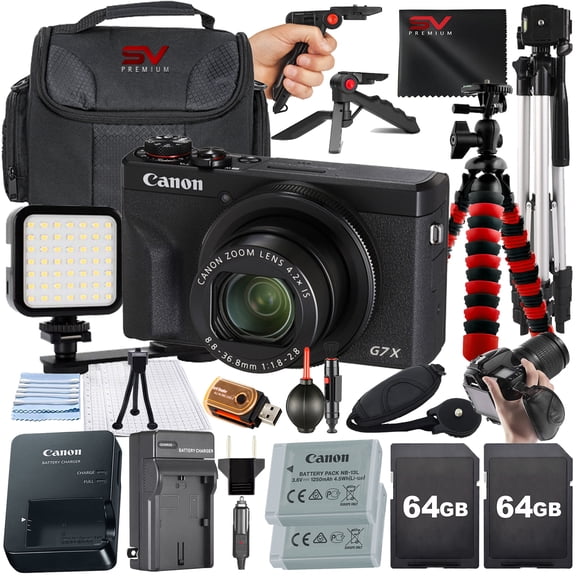 Canon PowerShot G7 X Mark III Digital Camera (Black) with SanDisk 64GB Memory Card   Case   Tripod   SV Premium Accessory Bundle (International Version)