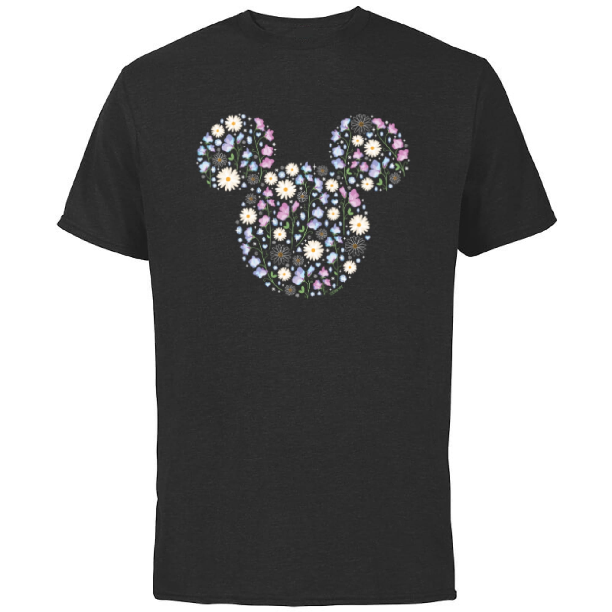 Disney Mickey Mouse April Birth Month Birthstone & Flowers - Short Sleeve Cotton T-Shirt for Adults - Customized-Black