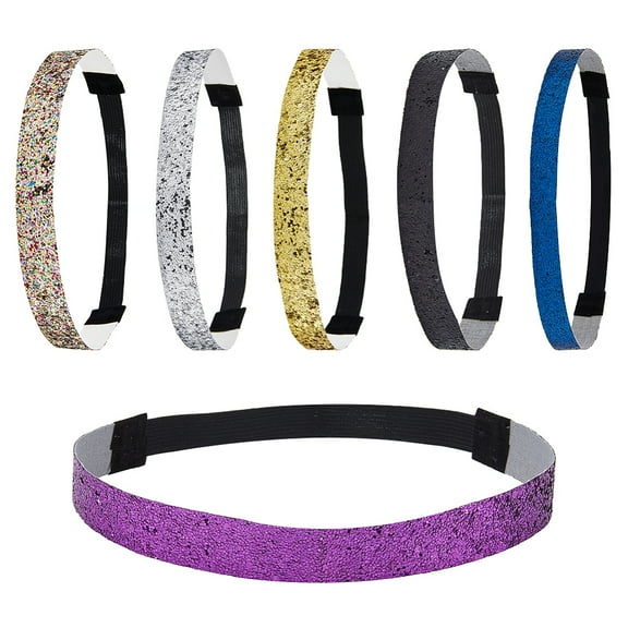 12Pcs 6 Colors Wide Bling Glitter Headbands Fashion Non Slip Stretch Elastic Sparkly Bands Head Wrap Turban