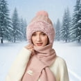 thumbnail image 2 of Daznico Cable Knit Pom Pom Ear Flap Beanie and Ribbed Knit Long Scarf 2 Piece Set Lined Thermal Winter Accessories for Ladies Outdoor Activities in Cold Weather, 2 of 5