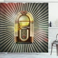 thumbnail image 1 of Ambesonne Vintage Shower Curtain, Antique Radio Music Box, 69"Wx84"L, Petrol Blue Beige, 1 of 3